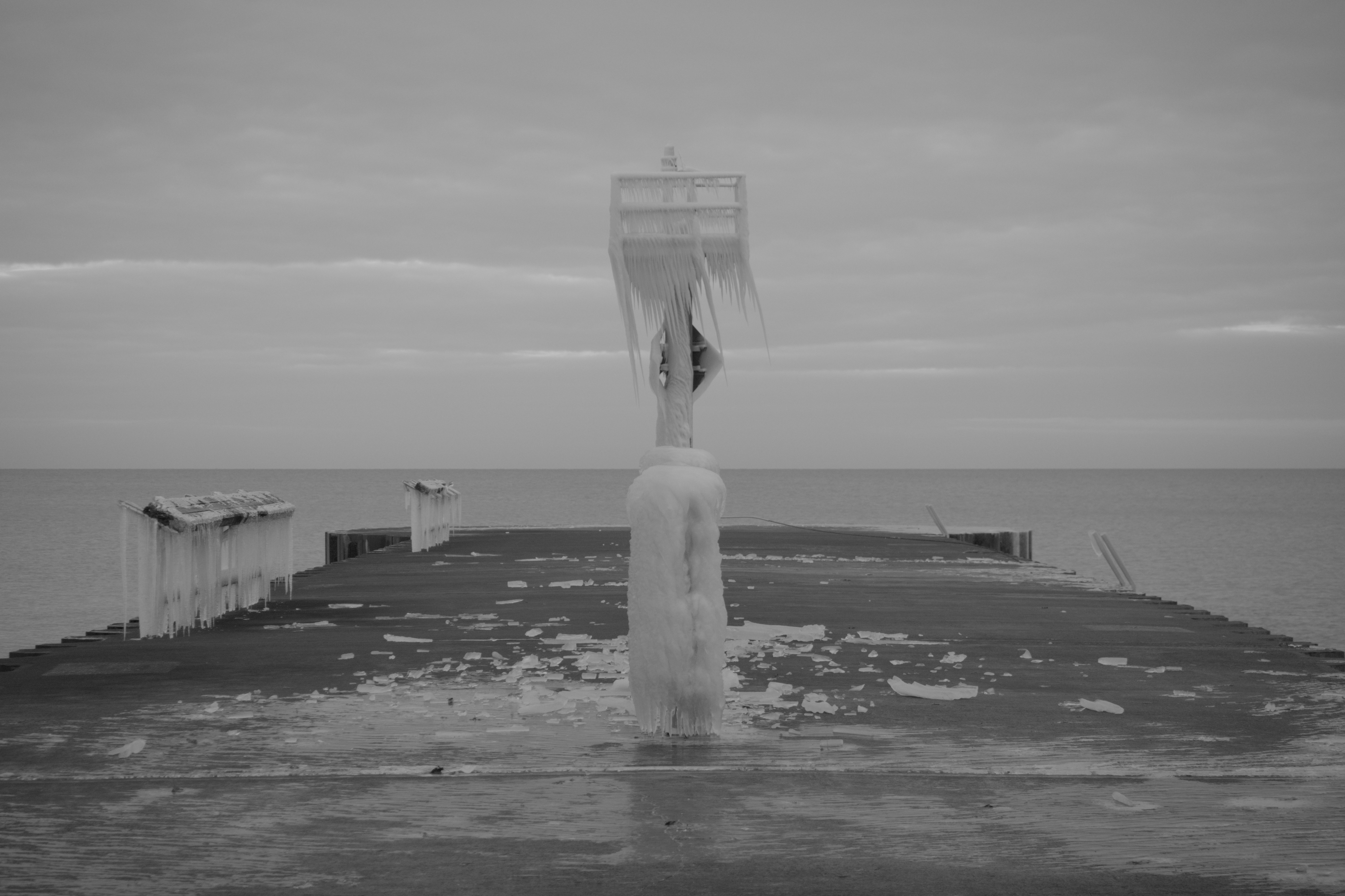 Frozen tower in Lake Michigan
